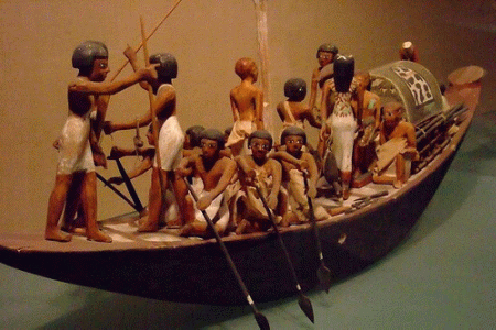 Esc, XXI-XX, Maqueta de barco y tripulantes en el Nilo, Tumba de Meketre