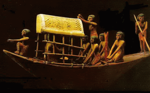 Esc, XX-XIX, DIN XI, Maqueta de barco y tripulantes en el Nilo, Tumba de Mekete