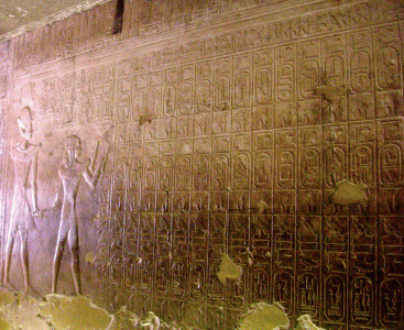Esc, XIII, DIN XIX, Lista de Abidos presidida por Seti I y su hijo RAmses II con los faraones anteriores, 1294-1279