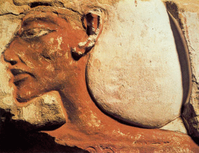 Esc, XIV, DIN XVIII, Amenophis IV, busto, relieve, perfil, Karnak, Egipto, 1350-1334