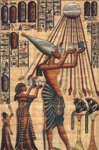 Esc, XIV, DIN XVIII, Amenophis IV, Nefertiti y familia, reciben la vendicin de Athon, 1350-1334