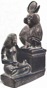 Esc, XIV DIN XVIII, El dios Thot como babuino vela sobre un escriba, Epoca de Amenophis IV, M. Egipcio, El Cairo, 1350-1334