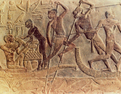 Esc XVI-XV, DIN XVIII, Escena de pesca, Tumba de Ptahotep, Epoca de Tutmosis III, 1504-1450