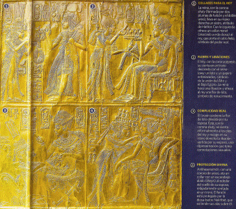 Esc, XIV, DIN XVIII, Relicario de Tutankhamn, relieves del faran, oro, 1334-1325