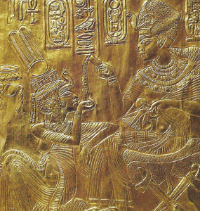 Esc, XIV, DIN XVIII, Tutankhamn y personaje femenino, relieve, detalle, 1334-1325
