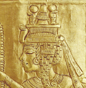 Esc, XIV, DIN XVIII, Tutankhamn y esposa como Shehat, diosa de la escritura, relieve, detalle, detalle, 1334-1325
