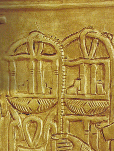 Esc, X IV, DIN XVIII, Tutankhamn y esposa como Shehat diosa de la escritura, relieve, detalle, 1334-1325