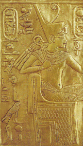 Esc, XIV, DIN  XVIII, Tutankhamn y esposa como Ahehat diosa de la escritura, relieve, detalle, 1334-1325