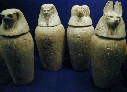 Esc, XIV, DIN XVIII, Vasos Canopos de Tutankhamn, M. Egipcio, El Cairo, 1334-1325