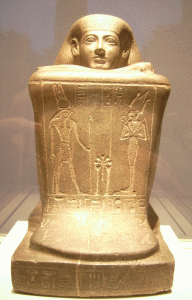Esc, XVIII, DIN XIII, Estatua-cubo del faran Hor I, M.Egipcio, Berln, Alemania, hacia 1732