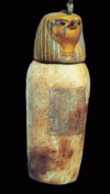 Esc, XI-X, Din XXI, Vaso canopo con cabeza de halcn de Susennes I, calcita, 1040-984