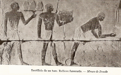 Esc, XXV-XXIV, DIN V, Sacroficio de un toro, relieve, M. de Dresde, Alemania, 2465-2345