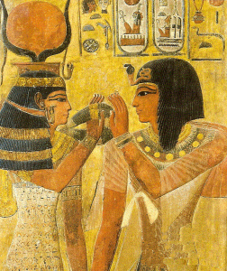 Esc, XIII, DIN XIX, Seti I ante la diosa Hathor, Tumba del Valle de los Reyes, M. del Louvre, 1294-1279