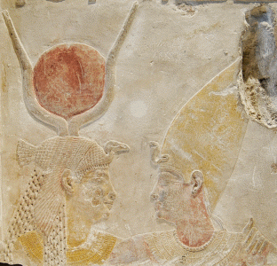 Esc, IV, DIN XXX, Faran NectaneboII con la diosa Isis, relieve, 360-343