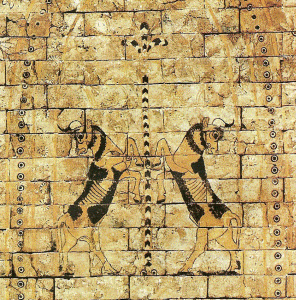 Esc, IX aC., Babilonios, El Hom y dos toros sagrados, ladrillo esmaltado, Salmanasar II, 850