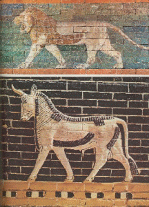 Esc, VI aC., Babilonia, Puerta de Ishtar, ladrillo vidriado, 575