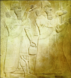 Esc, VII aC., Ashurbanipal y genio alado, Palacio de Khorsabal