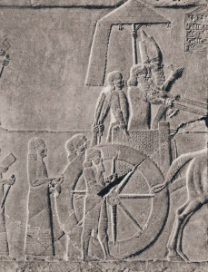 Esc, VII aC., Ashurbanipal sobre su carro en un desfile, British Museum, London