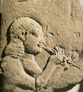 Esc, VII aC., Msico tocando la flauta, Ashurbanipal, Palacio, Nnive, British Museum, London