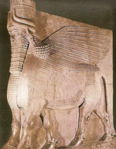 Esc, VIII aC., Lamasu, Toro alado, Palacio de Jorsabad. Asoria, M. Britnica, Londres, 721
