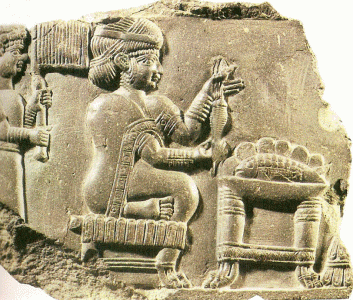 Esc, VIII-VII aC., Escena de Hilatura, Susa,Acadios, M. del Louvre, Pars