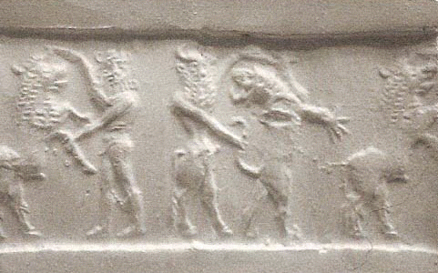 Esc, XXIII aC., Acadios, Cilindrosello, poca de Naram Sin, M. Arqueolgico Nacional, Tehern, Irn, 2250-2200