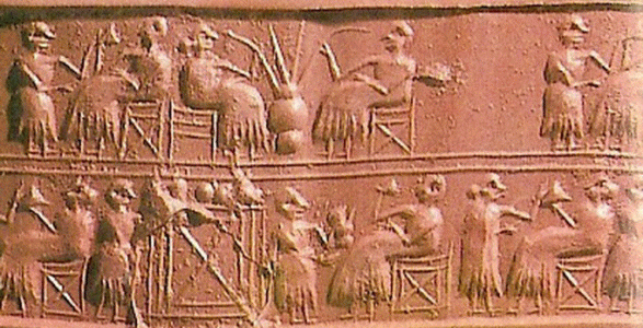 Esc. XXVII aC., Cilindro-sello, en el Cementerio Rea de Ur, British Museum, London, 2600 aC.