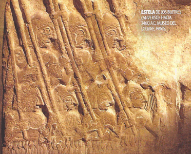 Esc, XXVI-XXIV, Estela de los buitres, Conmemora la victoria sobre Umma, Rey Eanatum de Lagash, detalle, 2500-2360 aC. 