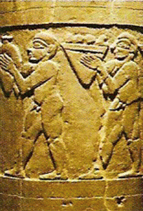 Esc, XXXIV-XXXII aC., Jarrn Sagrado de Warka o Vaso de Uruk, detalle, alabastro, M. Nacional, Bagdad, Irak, 3300-3100