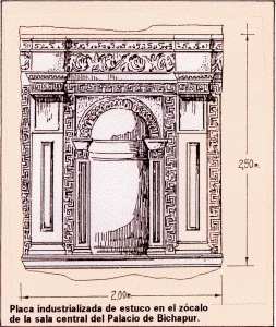 Arq, III, Palacio de Bichapur, Sala Central, Dibujo, alzado, acceso, placa de estuco, zcalo, Persia sasnida