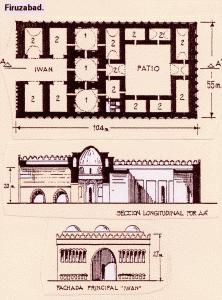 Arq, III, Palacio de Firuzabad, planta, seccin y fachada principal, Persia sasnida