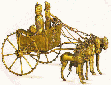 Orfebrera, V-IV, Carro tirado por tres caballos, Tesoro de Oxus, oro