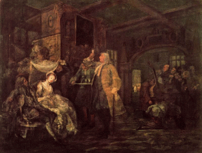 Pin, XVIII, Hogarth, William, El matrimonio feliz: Brindis por los esposos, Cornwal Country Museum and Art Gallery, Truro, Inglaterra, 1745
