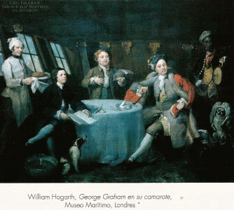 Pin, XVIII, Hogart, William, George Graham en su camarote, Museo Martimo, Londres
