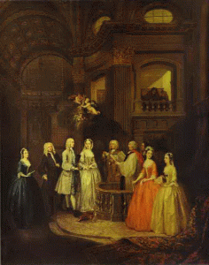 Pin, Hogarth, William, La boda de Stehen Beckinham y Mary Cox, The Metropolitan Museum, N. York, USA