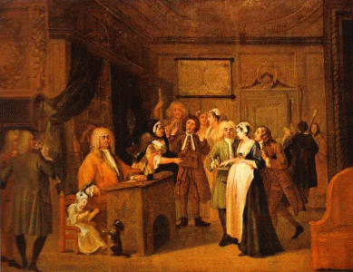 Pin, XVIII, Hogarth, William, La denuncia: Atribucin de paternidad, Galera Nacionasl de Irlanda, Dublin, Irlanda, 1729