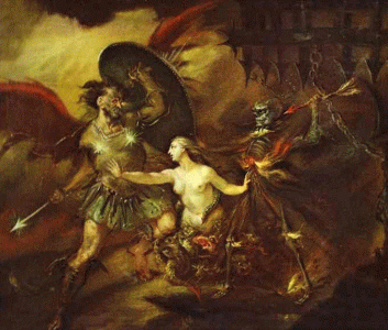 Pin, XVIII, Hogarth, William, Satans, el pecado y la muerte, Tate Gallery, Londres, 1735-1740