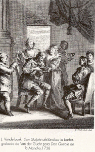 Grabado, XVIII, Vanderbank, J., Don Quijote afeitndose la barba, 1738