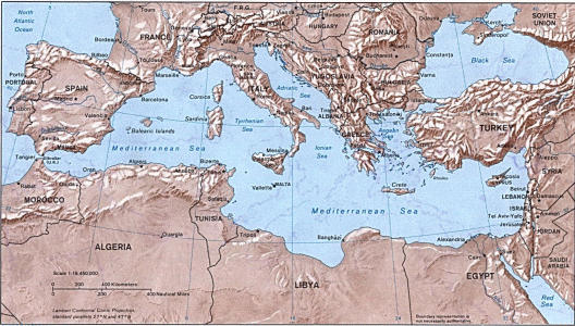 Mapa, Fsico, Mar Mediterrneo