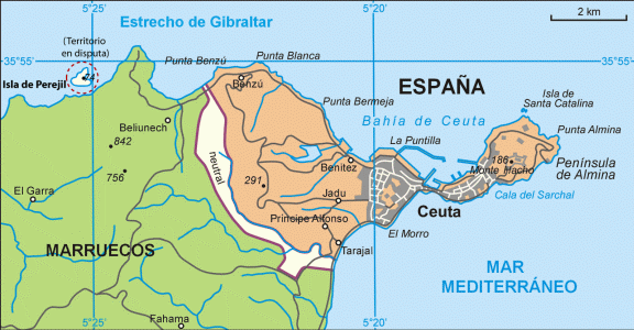 Geo, Ceuta, Fsico-Poltico, Ciudad Autnoma, Mapa