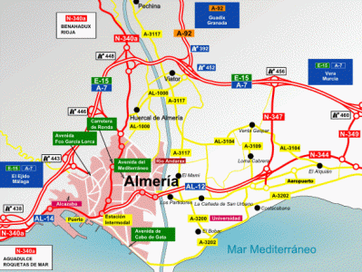 Geo, Econmica, Comunicaciones, Red de carreteras, Acceso a Almera capital, Andaluca, Mapa