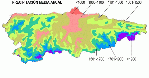 Geo, Asturias, Precipitaciones, mapa