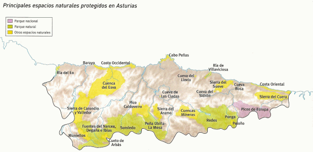 Geo, Asturias, Fsica, Conservacin, Principales espacios protegidos, mapa