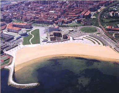Geo, Asturias, Humana, Poblamiento, Playa de Poniente, Gijn,  Vista area