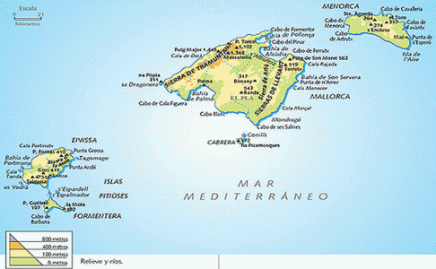Fsica, Relieve e Hidrografa, Mapa Baleares