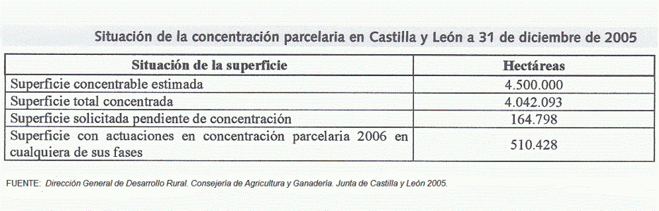 Geo, Castilla-Len, Econmica, Agricultura, Concentracin parcelaria, situacin, Junta de Castilla y Len, 2005