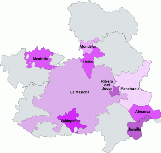 Geo, Castilla- La Mancha, Econmica, Agricultura, Vinos, Denominacin de origen, mapa