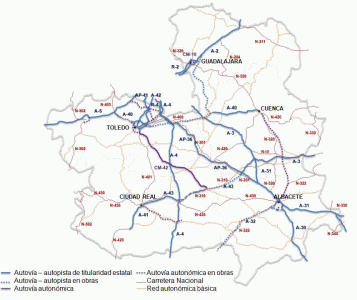 Geo, Castilla-La Mancha, Econmica, Comunicaciones, Red de carreteras principales, mapa