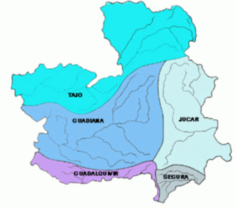Geo, Castilla-La Mancha, Fsica, Hidrologa, Ros, Cuencas hidrogrficas principales, Mapa