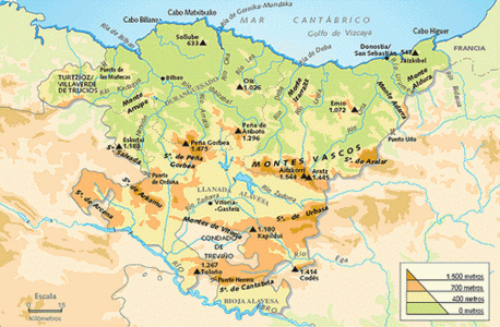 Fsica, Euskadi, Hidrografa, Ros y relieve, Mapa
